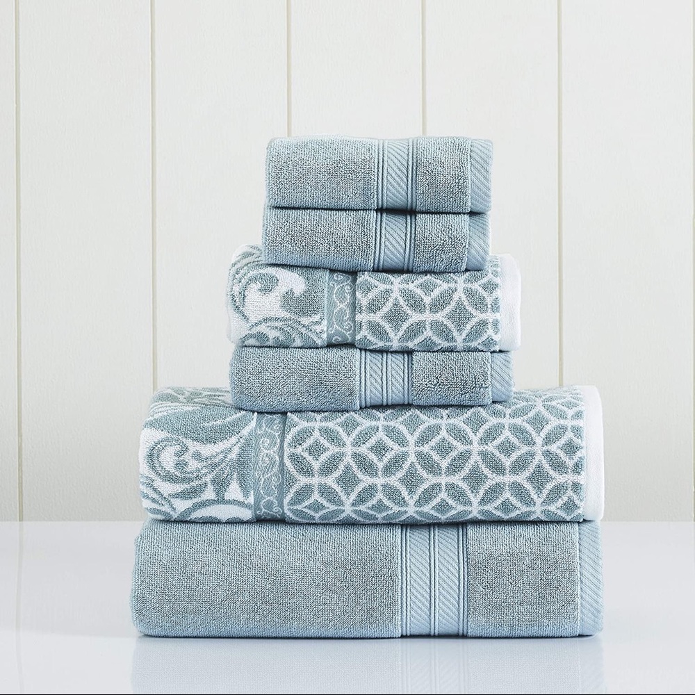 Modern Threads Trefoil Filigree 6-Piece Reversible Yarn Dyed Jacquard Towel Set